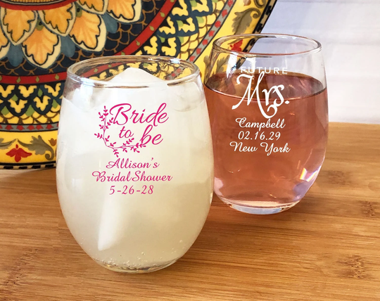 Printed 24 Pieces Of Bridal Shower Personalized Stemless Wine Glass Favors - Party {Item# 727}