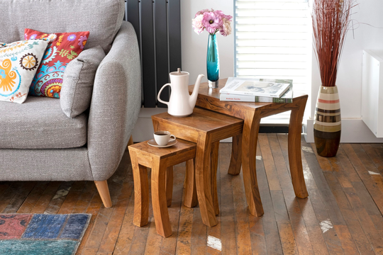 Hardwood Handmade Shaker Curved Leg Nest Of Tables