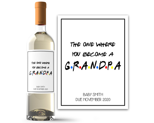 New Grandparents Custom Wine Labels - Pregnancy Announcement For Grandpa Gift- Baby Grandparent