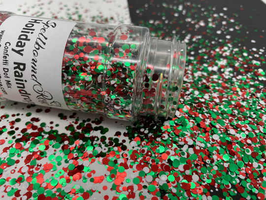 Confetti Dot Glitter, Red White Green Dots, Glitter Mixed Dots "Holiday Raindrops
