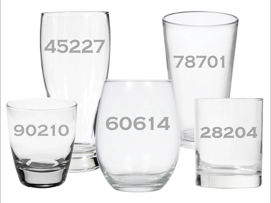 Etched Zip Code Wine Glass; Zipcode Beer State Realtor Gift; Area Code; Cocktail Housewarming; Personalized Town