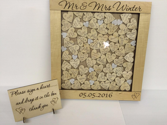 Personalised Luxury Maplewood White Hearts Drop Box Wedding Guest Book Gift Rustic Vintage Guestbook Alternative Wooden Dropbox