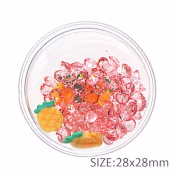 Pink Pineapple Round 28mm Soft Diamond & Clay Filled Resin Shaker, Embellishments For Diy Headbands, Hair Bow Centers, Flat Back Shaker