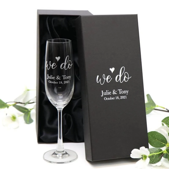 Personalised Engraved 215Ml Champagne Glass Wedding Bridesmaid Favour With Printed Gift Box Option