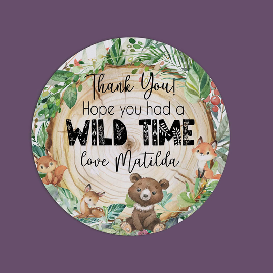 Two Wild Birthday Stickers Personalised Girls' Woodland - Thank You, Happy My Party Gift Bags