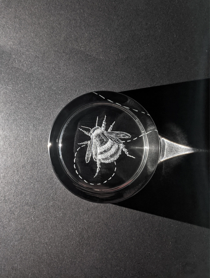 Bee Paperweight - Bumble Engraved Anniversary Glass -Etched Art -Glass