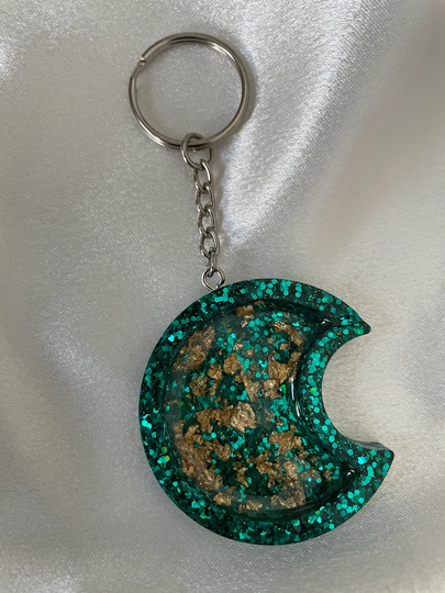 Green Sparkle Moon Keychain | Mother's Day Handmade Gifts