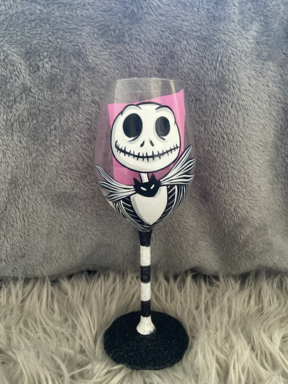 Jack Skellington Handpainted Wine Glass