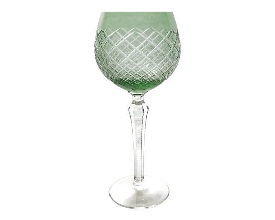 Emerald Green Apple-Shaped Wine Goblet Glass Hock Cut-To-Clear 24% Lead Crystal Veb Glaswerk Harz-Kristall Derenburg Saxony-Anhalt Germany