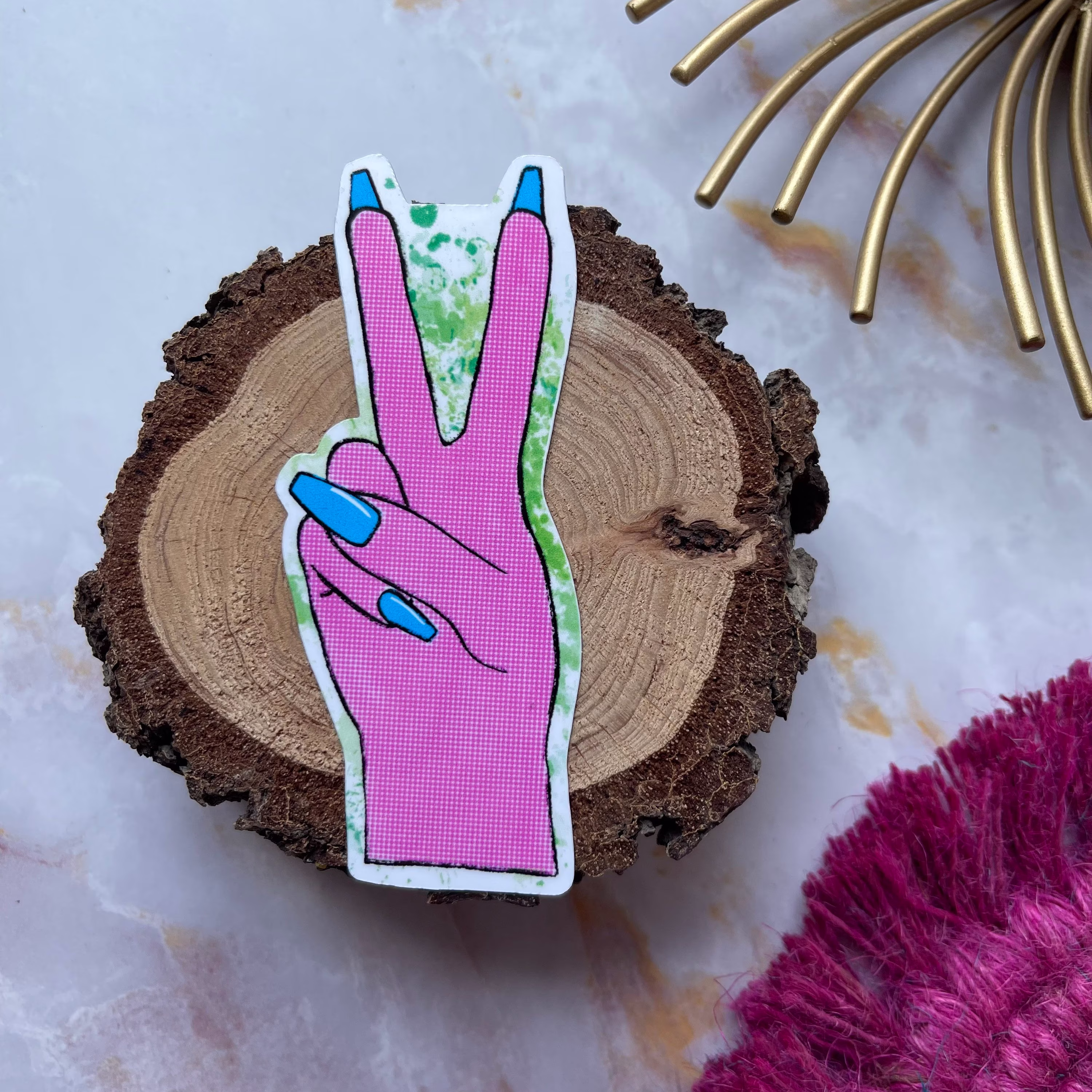 Peace Hand Sign Sticker Or Magnet | Laptop Waterbottle Gift For Friend Comic Book Art Long Nails Neon