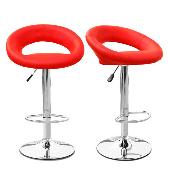(2 pcs) Leather Bar Stools Counter Stools Breakfast Barstools Chairs Backrest Red