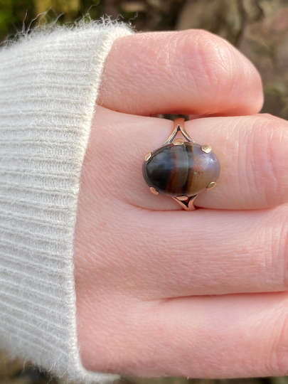Antique ~ Vintage Agate 15Ct Gold Ring Size UK O Or Us 7
