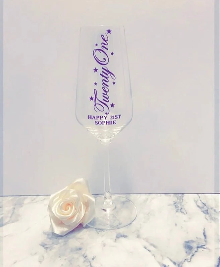 21st Birthday Gift, Personalised Champagne Glass, Gift For Her, Milestone Birthday, Glass