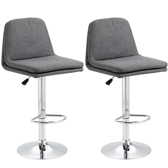 HOMCOM Morden Bar Stools Set of 2, Swivel Fabric Breakfast Barstools, Adjustable Kitchen Stools with Backs Footrest for Home Pub Grey | Aosom Ireland