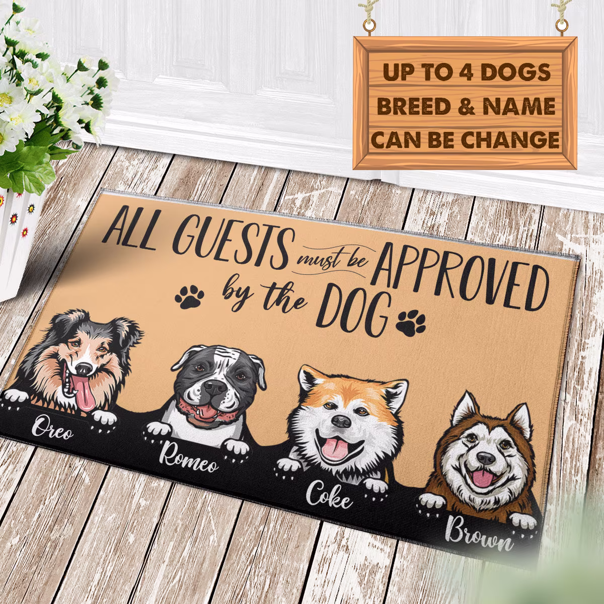 Personalized Dog Door Mat - All Guest Must Be Approved By The Dogs Home Decor Mat, Gift, Trendy Rug