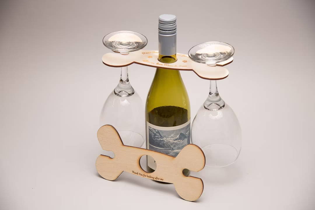 Best Pet Sitter Thank You Personalised Wood Bone-Shape Over-The-Bottle 2 Glass Wine Holder/Gift Dog Lover You