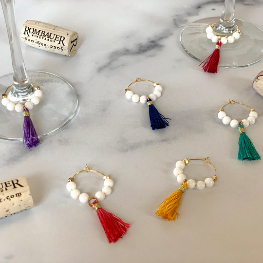 Wine Glass CharmsModern & Chic Tassels With White Beads | Set Of 6