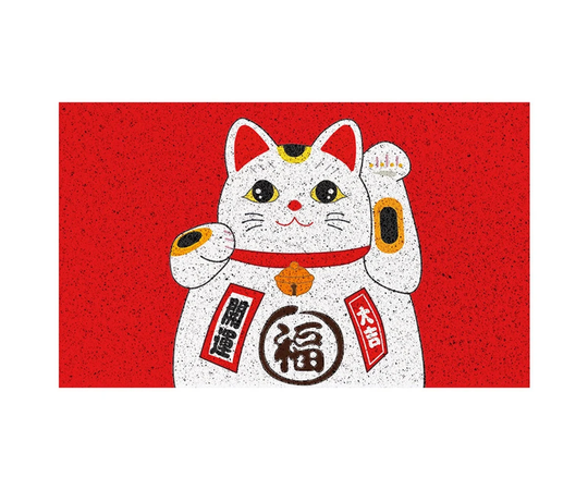 Red Lucky Entrance Door Mat, Fortune Cats Design Patio Doormat, Anti Skid PVC Coil Mats, Mat For Home, Washable Entryway Doormat