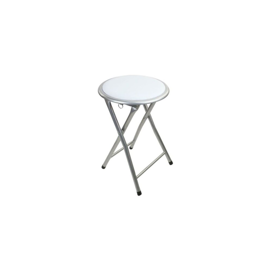(White) Folding Bar Stool Round Metal Frame Kitchen Home Office