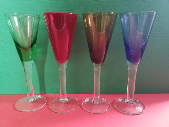 Set Of 4, Cordial Stemmed Glasses, Assorted Colors