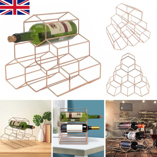 Rose Gold Wine Rack Free Standing 6 Bottle Hexagon Shelf Design Stand