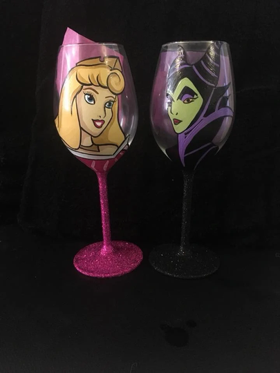Sleeping Beauty Handpainted Wine Glasses