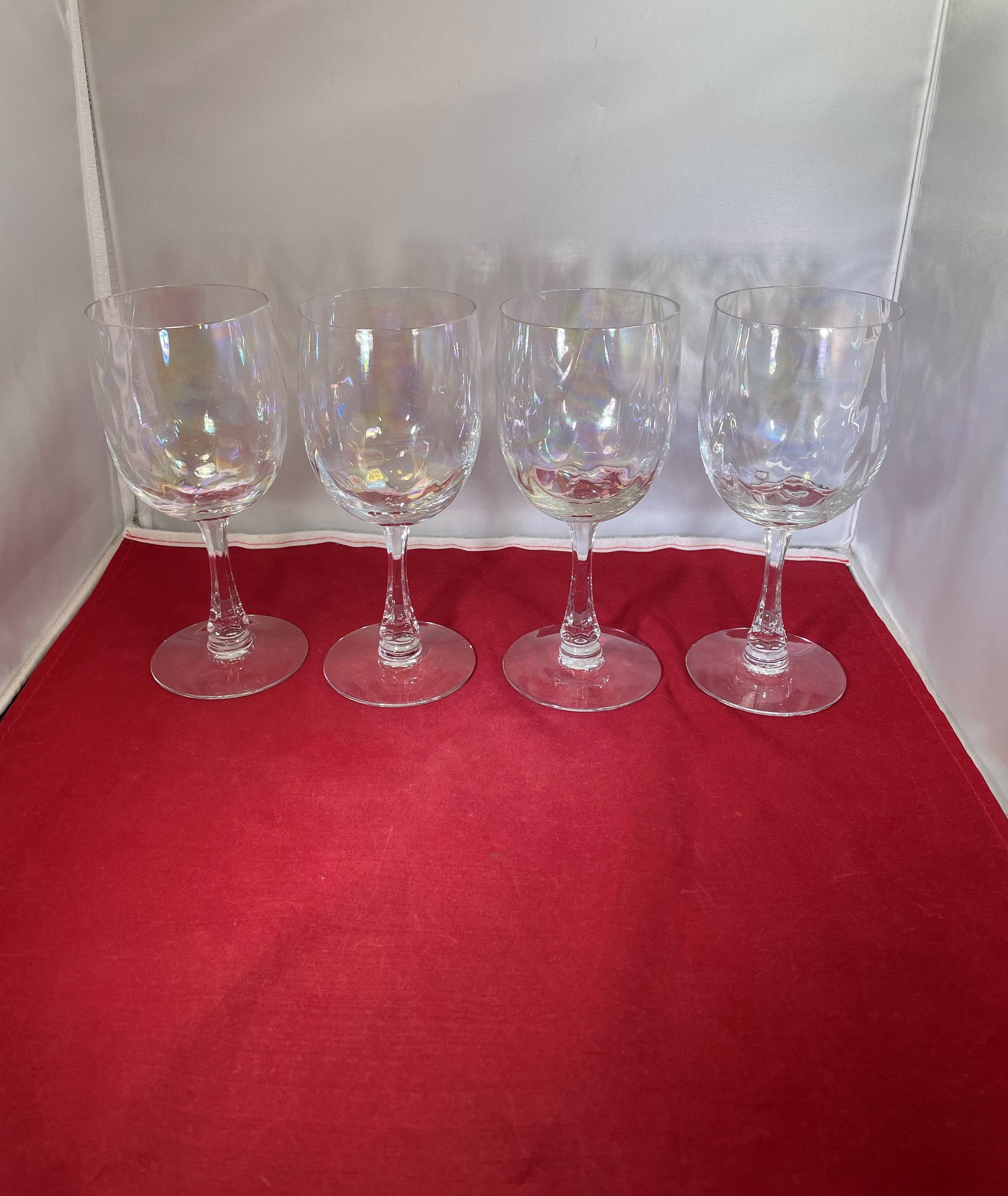 Vintage-Fostoria-4-Wine Glasses-Water Goblets-Iridescent-Signed-Serving Ware-Glassware