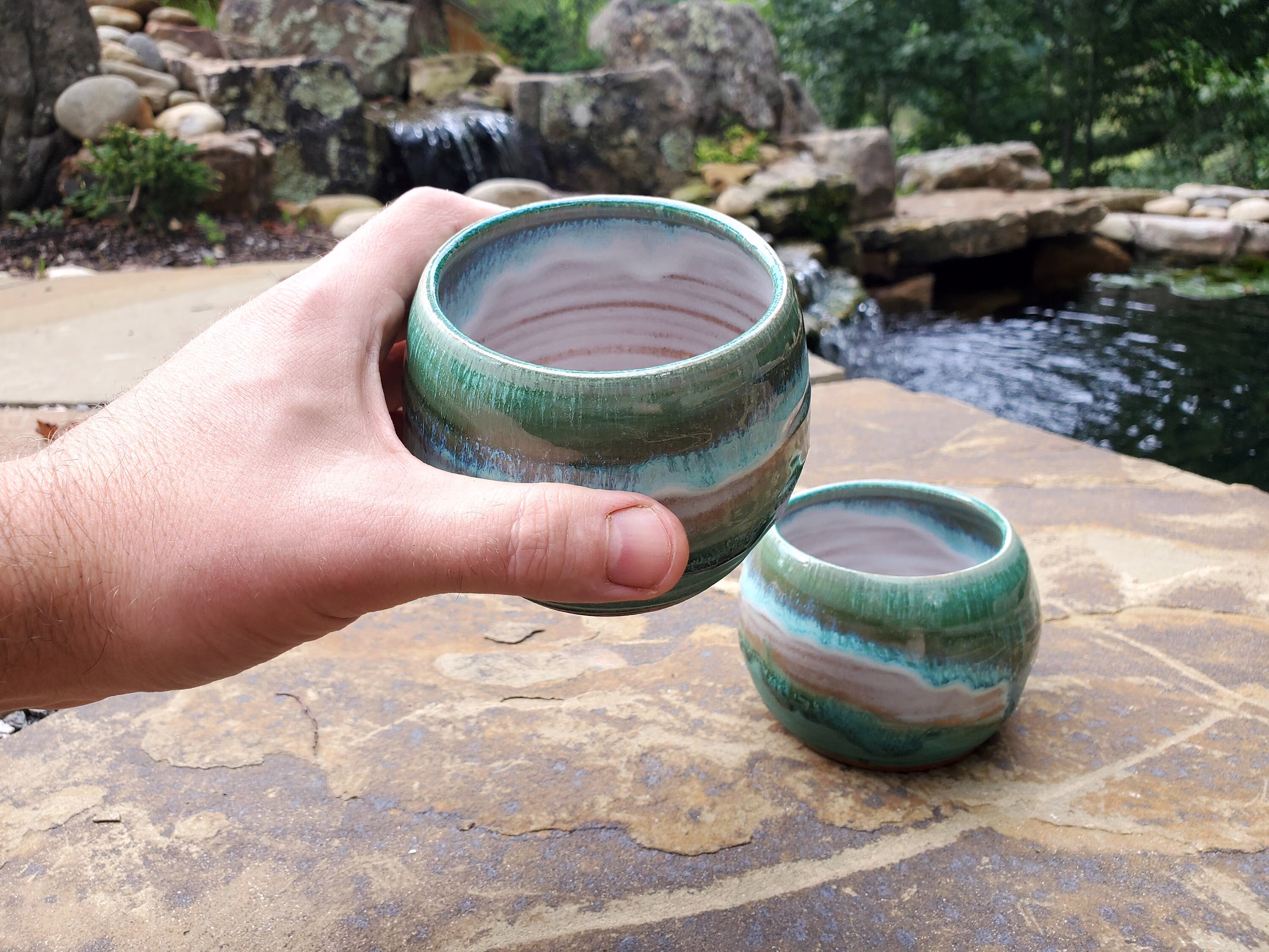 stemless Wine Glass Or Drinking Cup in Turquoise Falls - Made To Order