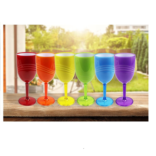 6pk Coloured Plastic Wine Glasses Goblets 2 Tone Wine Drinks