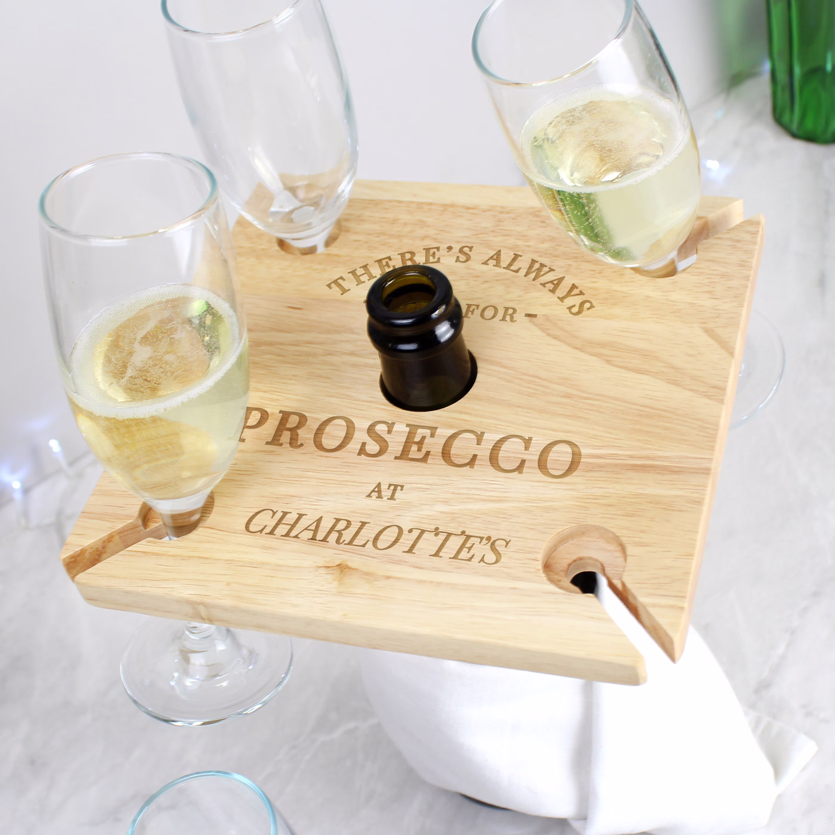 Personalised Engraved Bottle Butler, Personalized Prosecco Flute Holder Wood, Housewarming Gift For Her, Him
