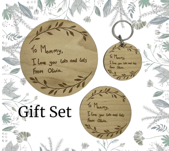 Personalised Handwriting Mothers Day Coaster Fridge Magnet & Keyring Set, Gifts For Mum, New Mum Gift, Mom Nan Gift
