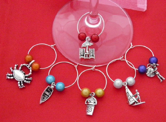 Set Of 6 Handmade Beachside Design Wine Glass Charms