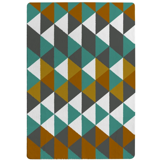Parvin Autumn Triangles Designer Shaggy Green/Orange/Grey Rug