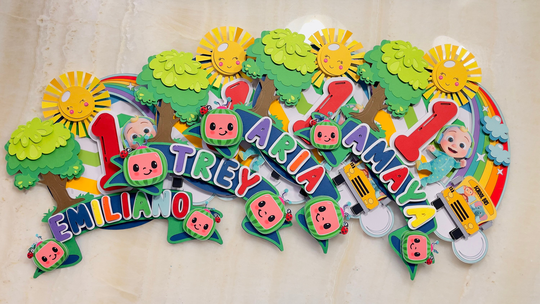 Cocomelon Cake Topper, Colorful 3D Personalized Rainbow Smash, Cupcake Toppers