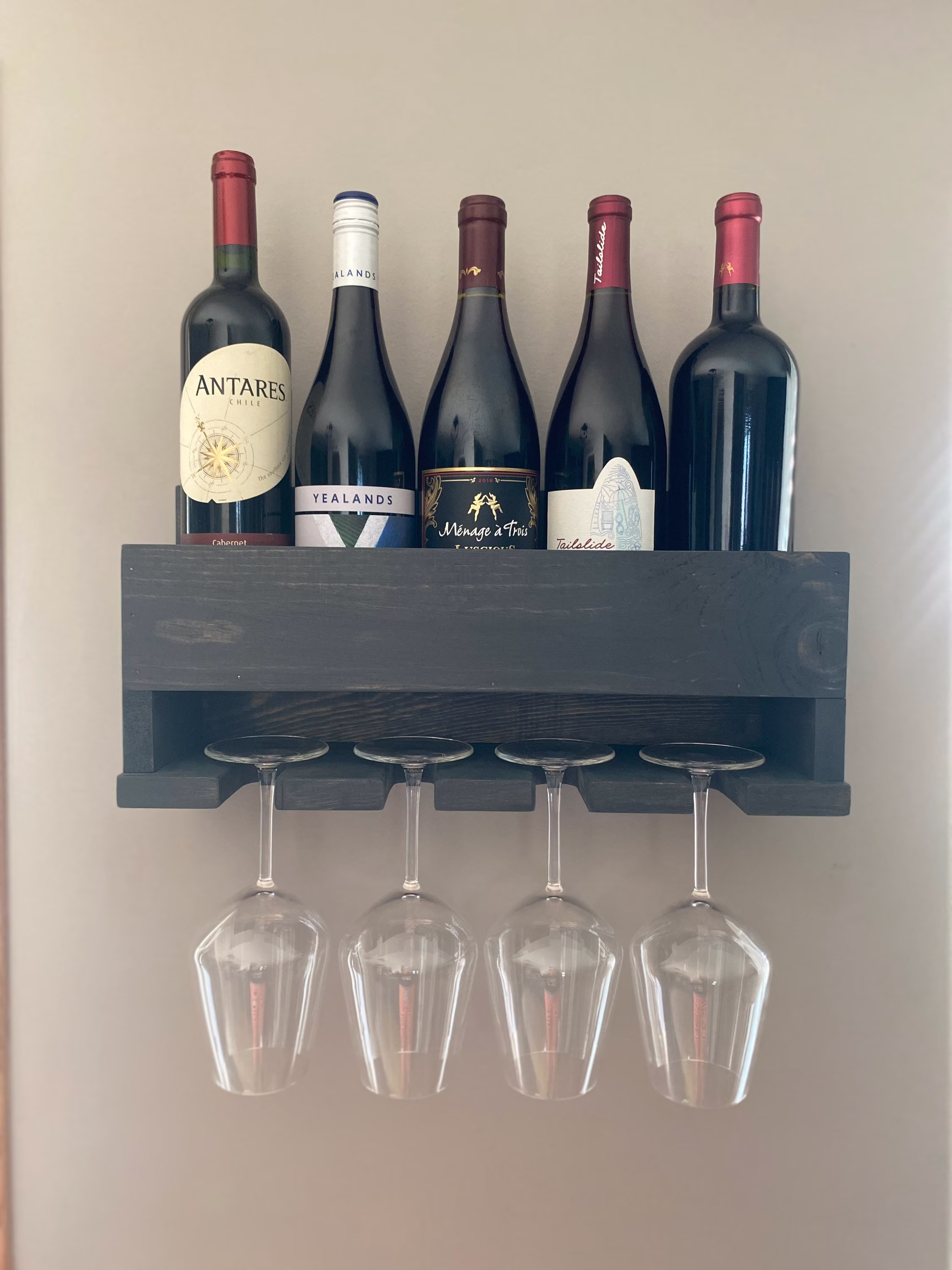 Wood Wine Rack | Wall Rustic Glass Holder Mounted