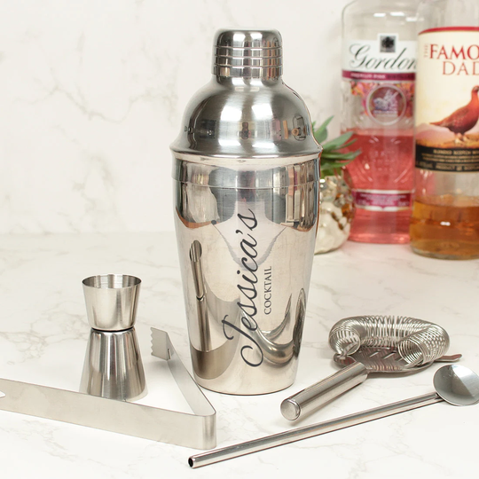 Personalised Any Text 5 Piece Cocktail Shaker Gift Set