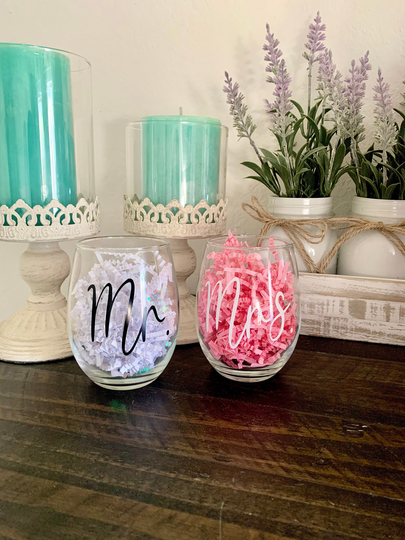 Custom Stemless Wine Glasses | Glass Personalized Mr. & Mrs. Set Engagement Gift Wedding
