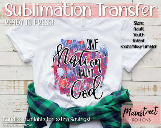 One Nation Under God Patriotic 4Th Of July Sublimation Print - Ready To Press Shipped