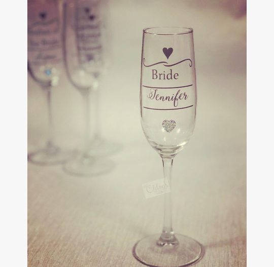 Wedding Glass - Bridesmaid Glass, Champagne Flute, Maid Of Honour Personalised Party Glasses, Gift