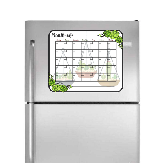 Succulents & Cacti Theme Whiteboard Calendar Giant For Standard Size Dishwasher, Refrigerator & More
