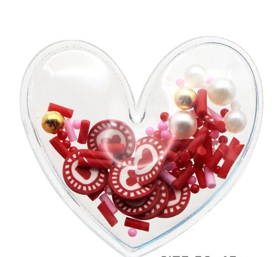 Valentine Filled Shakers Heart Shape, Transparent Sequins, Hairbow, Red White Gold