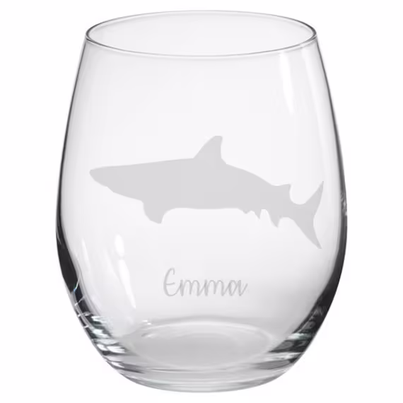 Personalised Shark Engraved Stemless Glass, Gift, Gifts, Lover