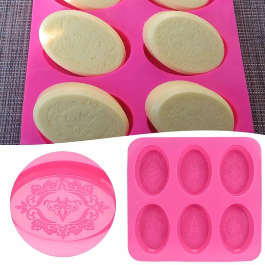 x1 6 Cavity Oval Delicate Lace Pattern Of Flowers Soap Mould/Mold For - Approximately 100G Soap, Cake, Sweet, Loaf Deep Pink Silicone