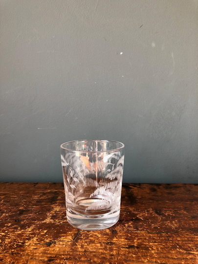 Vintage Etched Crystal Whiskey Glass Tumbler Fern Leaf Design