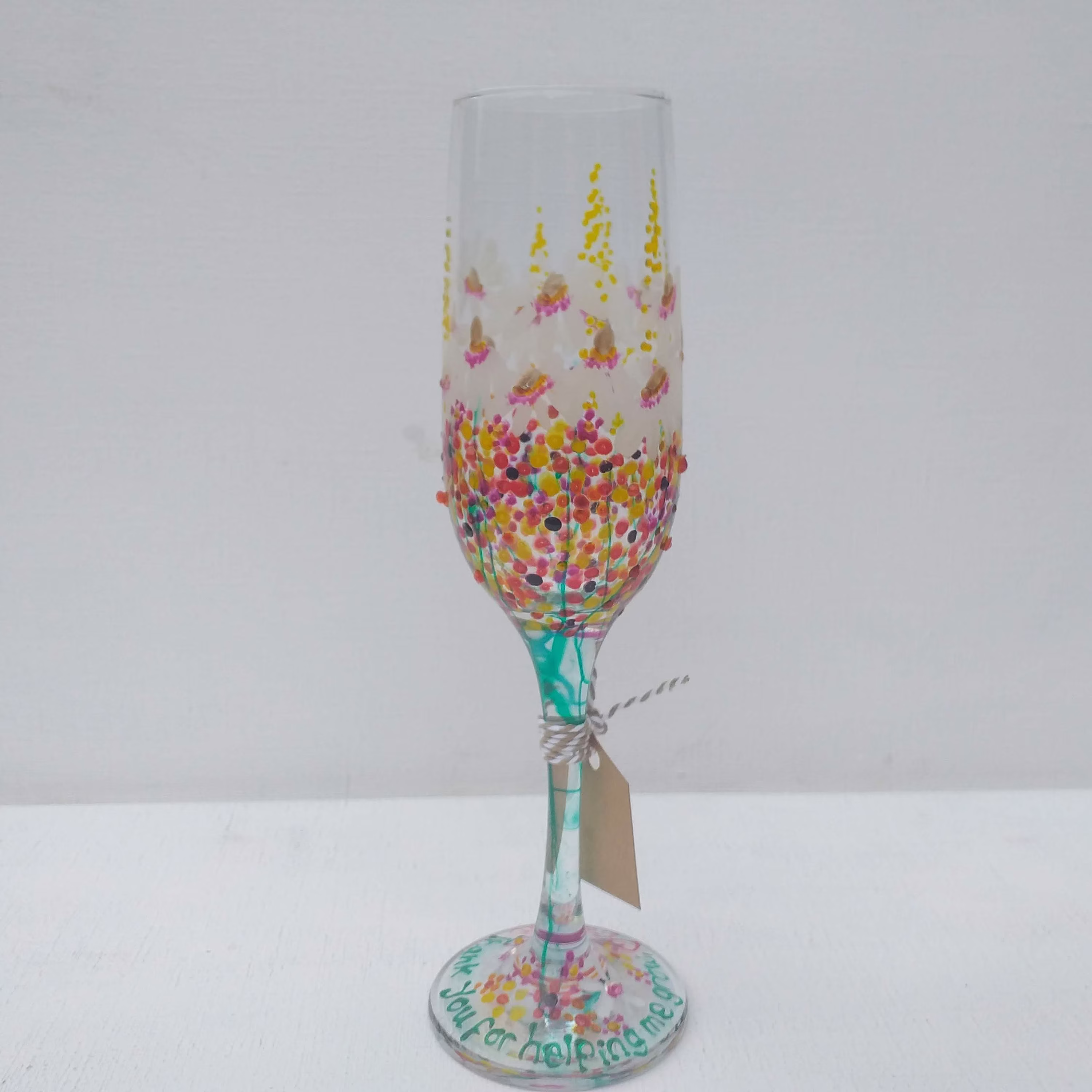 Champagne Flute Yellow Petals Hand Painted Glass | Can Be Personalised For Free Unique, Perfect Gift To Order Her Him