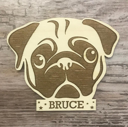 Pug Pet Dog Personalised Engraved Birch Plywood Fridge Magnet