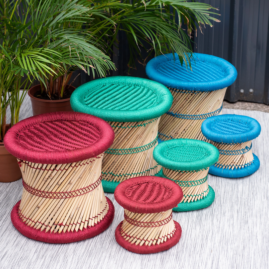 Gardenista Outdoor Bamboo Cane Stool Set, Handmade Garden Stool, Seat Perfect For Deco Weather Resistant UK