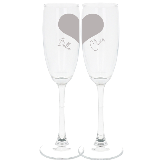 Personalised Engraved Couple Champagne Glasses Set | 2 Flutes Love Heart With Name Engagement Gift Anniversary Glass