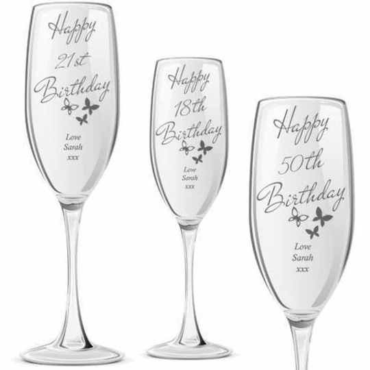 Landmark Birthday Personalised Butterfly Champagne Prosecco Glasses