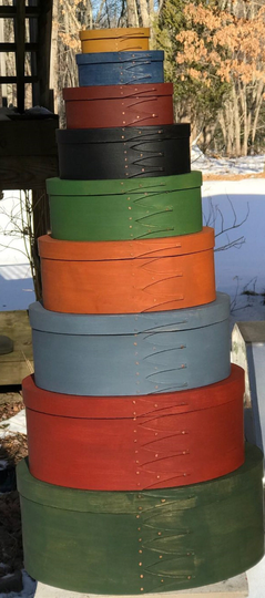 Shaker Oval Boxes Milk Painted Maple & Pine Stack Of 9 Handmade